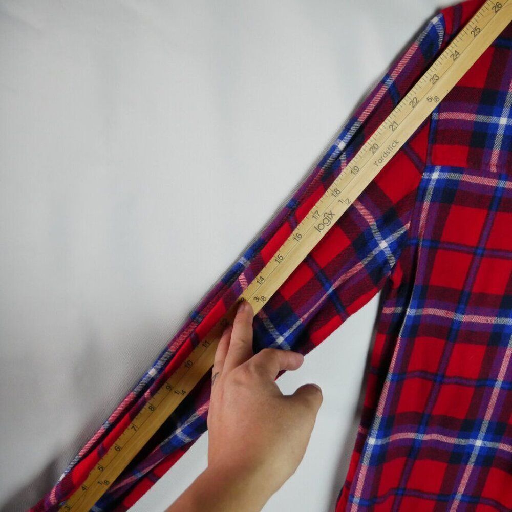 American Eagle Women's Size S Flannel Shirt Boyfriend Fit Soft Plaid Red - Picture 11 of 13